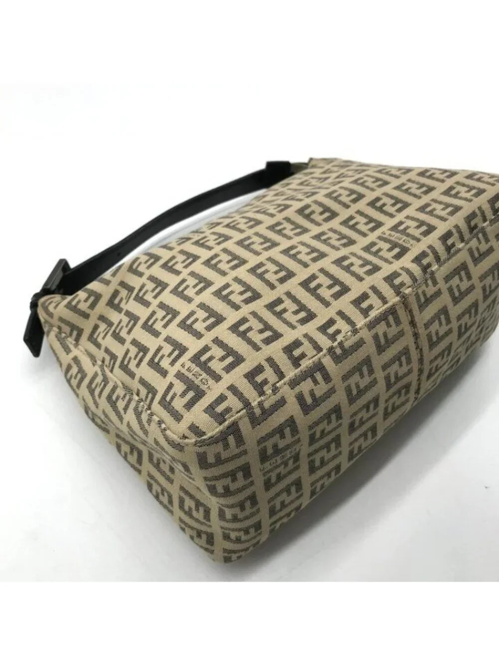Fendi Zucchino Canvas Pouch Hand FF Logo Beige Case